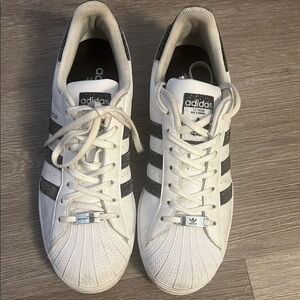 adidas White and Black Sneakers with Leather Upper and Shell Toe